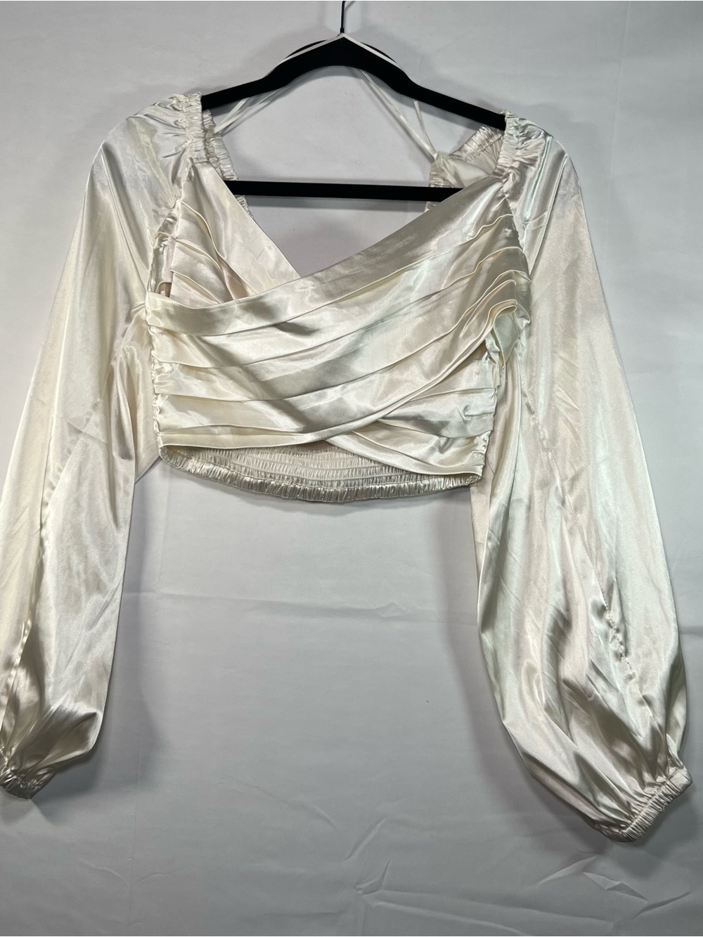 idem ditto Ivory Satin Draped Wrap Front Cropped Blouse Size M